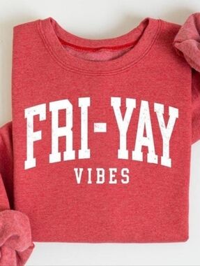 Kids "Fri-Yay Vibes" Graphic Sweatshirt - Red